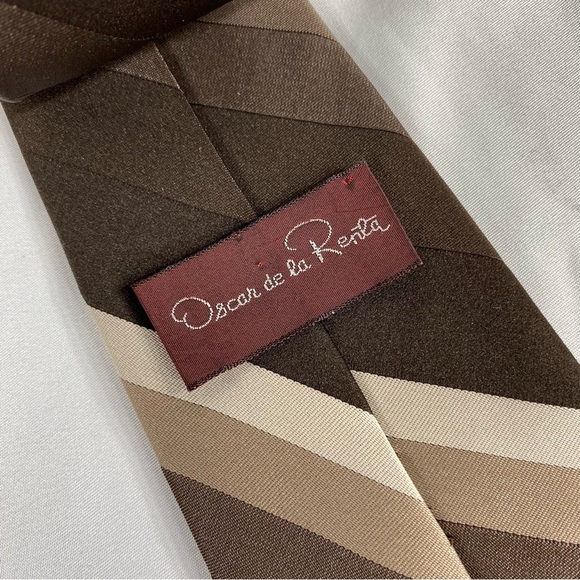 Oscar De La Renta Vintage Foulard Silk Striped Brown Neck Tie - Picture 4 of 5